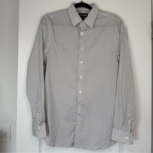 Express 1MX Extra Slim Stretch Cotton White and Blue Triangle Dot Long Sleeve